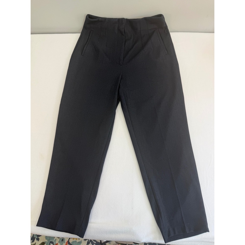 Zara Trousers Womens XL Navy Blue High Waist Straight Leg Tailored Preppy Pants